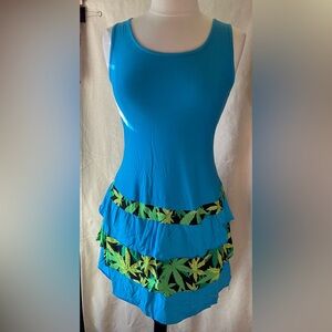 Tank Mini Dress Cannabis Print Hemp Pot Leaf 420 Lounge summer Dress L/XL New
